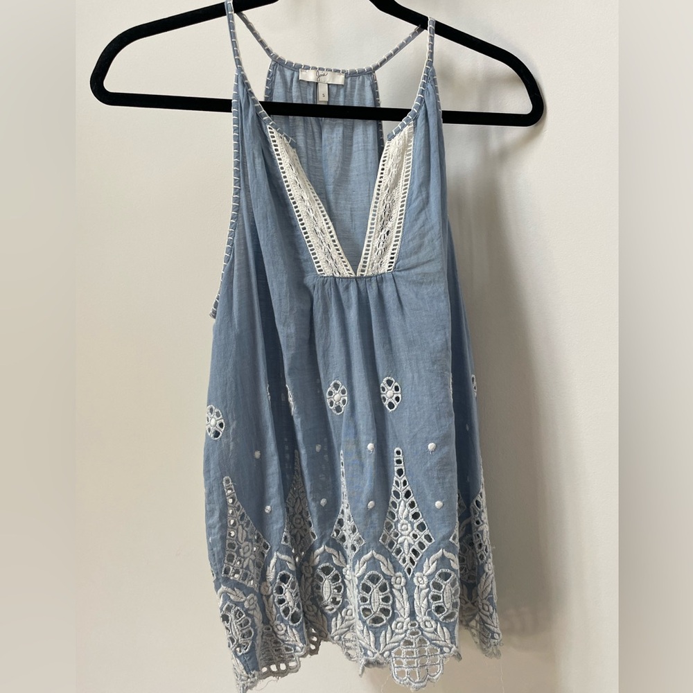 Joie Crochet Tank in Chambray & Porcelain - Picture 2 of 4